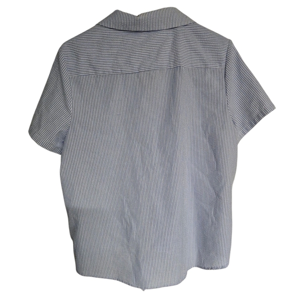 POPSUGAR Women's Blue Striped Front Tie Button Up Shirt Large - Picture 3 of 6